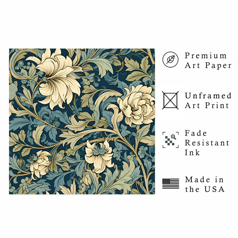 «Botanical William Morris Floral VI», reproduction d'art classique sans cadre, H 20 po x l 20 po