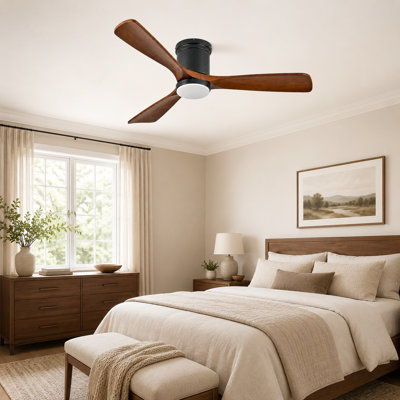 Smart Low Profile Ceiling Fan with Dimmable LED Light, Remote Control and Solid Wood Blades