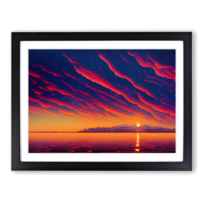 Contemporary Ocean Sunset - Framed Print, Black, 46cm H x 64cm W x 2cm D