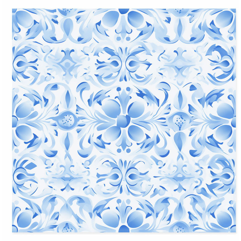 Abstract Blue Damask Pattern V Classical Unframed Art Print, 16" H x 16" W