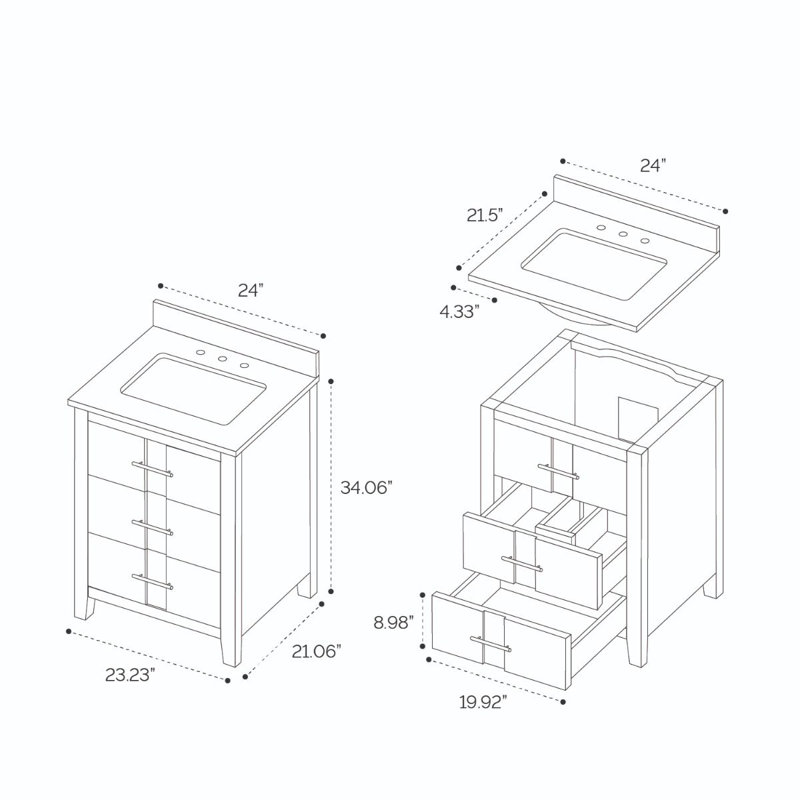 24'' Free-standing Single Bathroom Vanity with Carrara Marble Vanity Top, Black