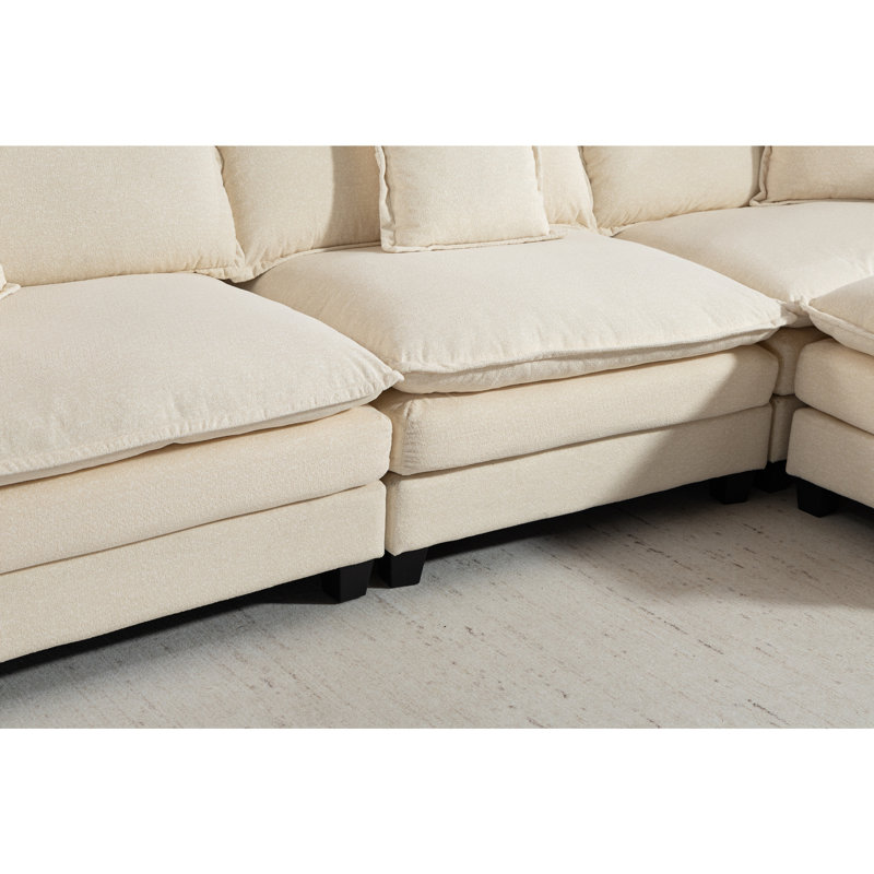 Canapé modulaire moderne à 3 sièges avec repose-pieds avec coussins de taille, Antique White