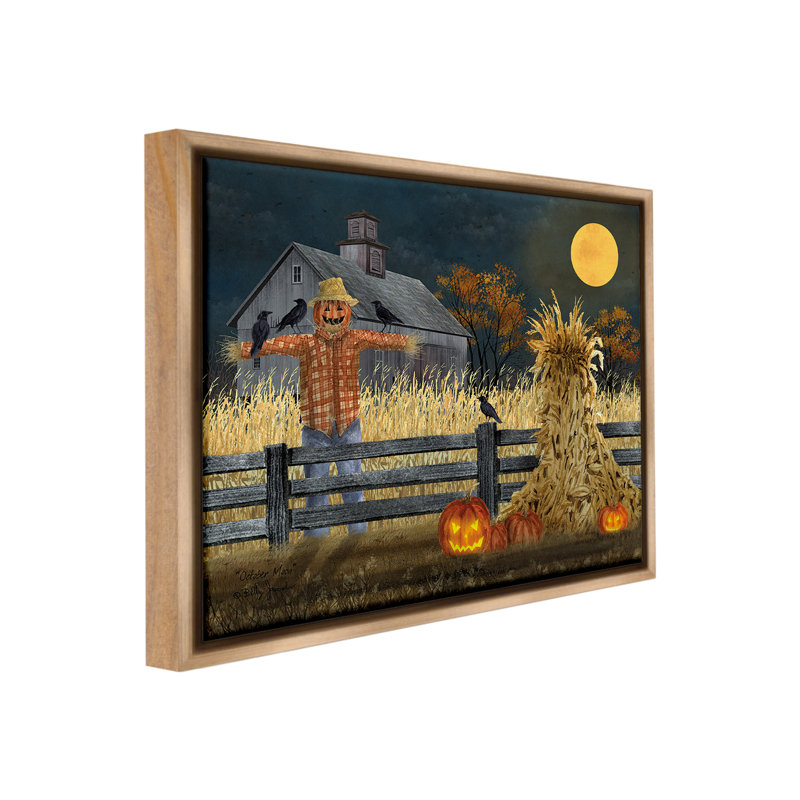 "Scarecrow Farm Landscape" par Billy Jacobs sur toile, H 17 po x l 21 po, Cadre flottant orme Montalcino