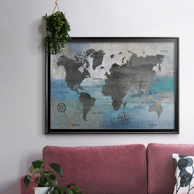 Carte du monde bleue et grise, reproduction sur toile