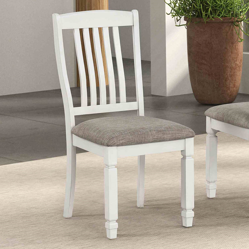 Farmhouse Style 2Pc Side Chair Slat Back Upholstered Seat Rustic White Finish Dining Room Furniture