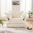 Slip-covered Armchair With 1 Big Back Cushion And 2 Big Toss Pillows, Single Deep Seat Comfy Single Couch Sofa Multiple Large Soft Pillows, Corduroy Fabric-1998630717