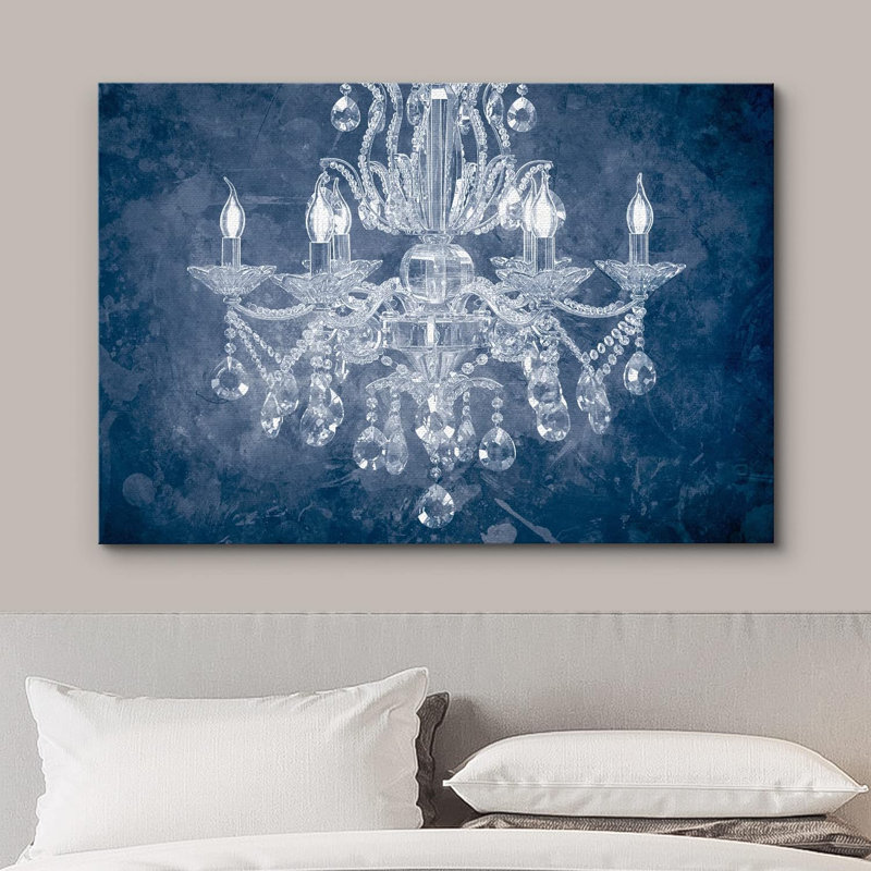 Navy Blue and White Crystal Chandelier Geometric Canvas Wall Art