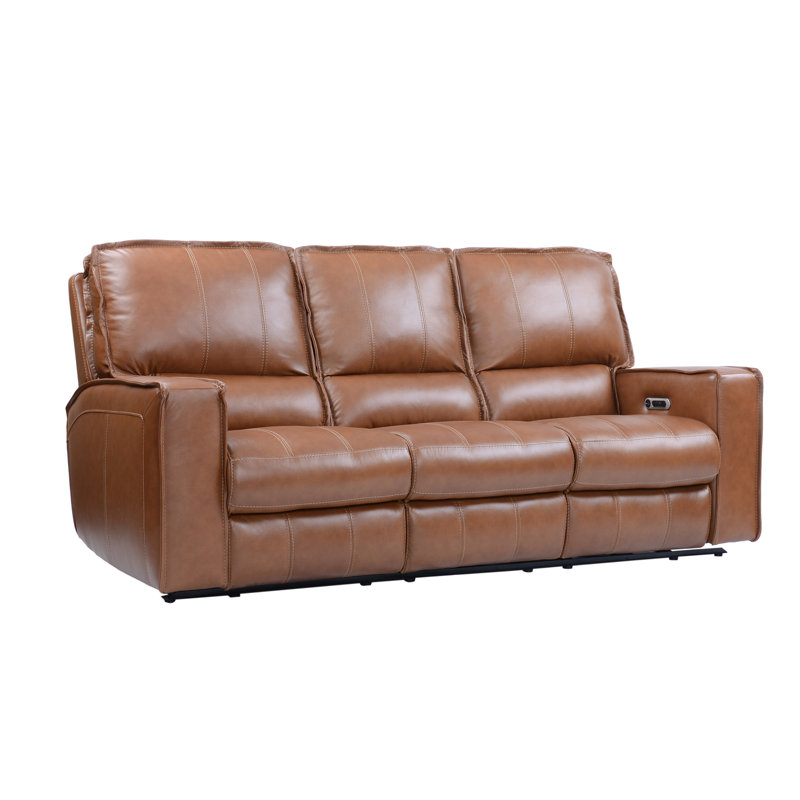 Azyah 86'' Wide Genuine Leather Reclining Sofa, Verona Saddle Pebbled Genuine Leather