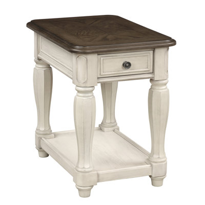Table de chevet antique blanche et brune avec rangement
