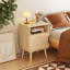 Table de chevet en rotin de style moderne - Rangement spacieux avec pieds en bois massif pour la chambre à coucher, le dortoir et les petits espaces - Chêne
