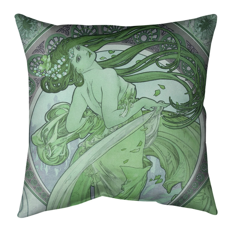 Alphonse Mucha le carré de la danse, Vert, 26 po x 26 po, Housse de coussin seulement