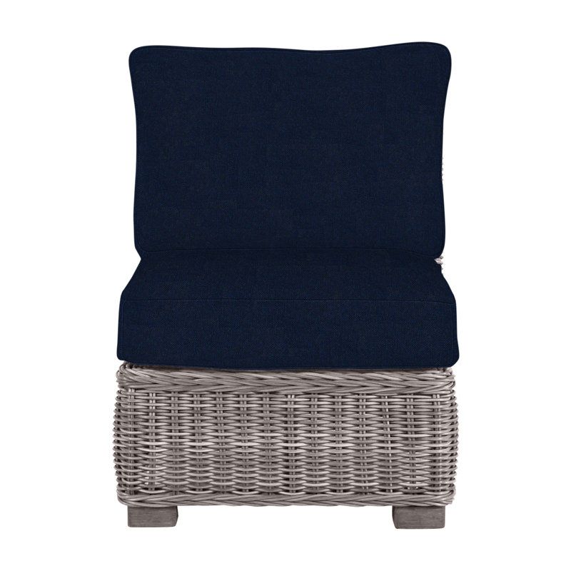 Fauteuil de chambre modulaire d'extérieur en résine tressée rustique N-Dura, Pas de soudure, Huître, Velours indigo