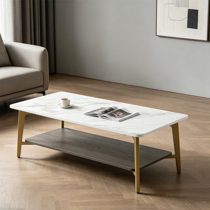 Table basse rectangulaire avec espace de rangement ouvert, table d'appoint moderne avec cadre en métal robuste pour le salon