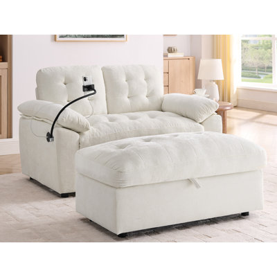 56" W Chenille Armchair With Storage Ottoman