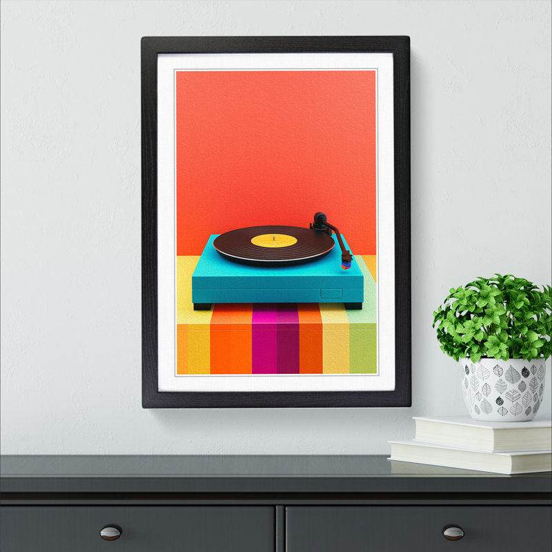 XYZ-FRM-V1223-5426 Record Player Colour Field - Single Picture Frame Print on Wood, 46cm H x 34cm W x 2cm D, Black
