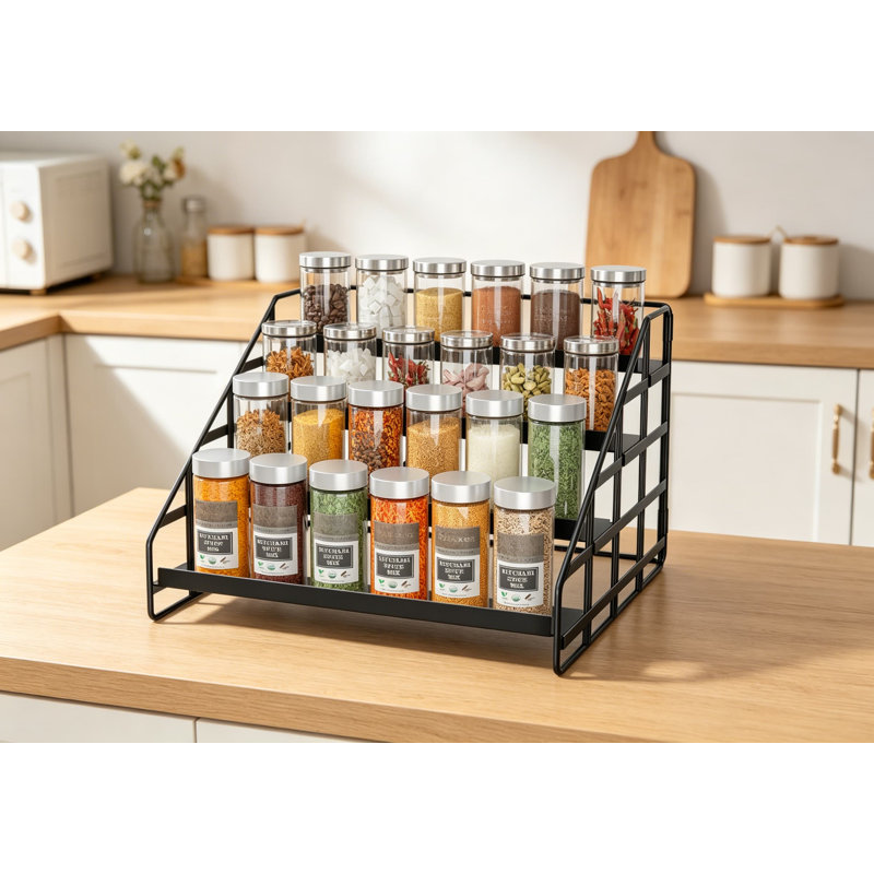 Étagère à épices réglable à 4 niveaux pour armoires de cuisine ou comptoir, tablette à marches pour une visibilité facile, pouvant contenir des bocaux et des condiments