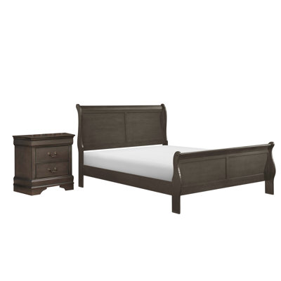 Queen Size Bedroom Set, Gray Finish, 2-Piece Set With Bed And Matching Nightstand