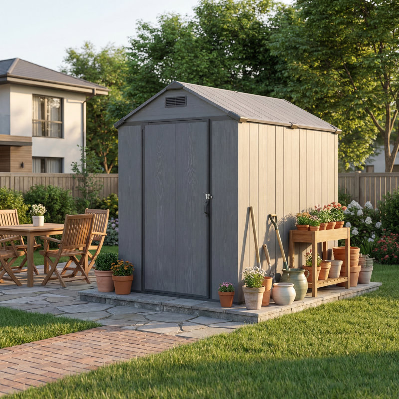 4 Ft. W X 6 Ft. D Resin Outdoor Storage Shed With Floor, Weather-resistant Outdoor Storage With Reinforced Design