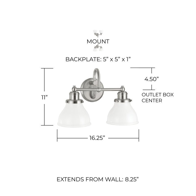 Baxter 2 - Light Dimmable Vanity Light, Brushed Nickel, Milk