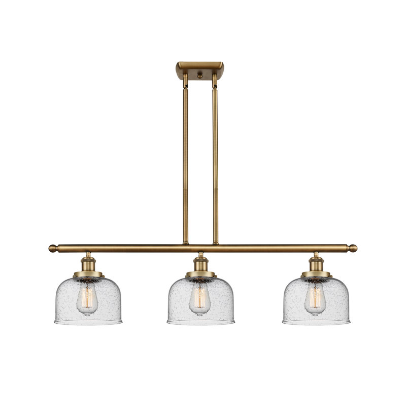 Bell - 3 Light 36" Island Light - 8" Shade, LED, Seedy, Brushed Brass