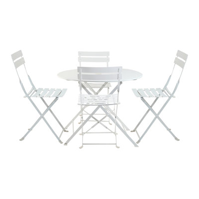 Elegant White 36" Round Folding Bistro Set with Umbrella Hole