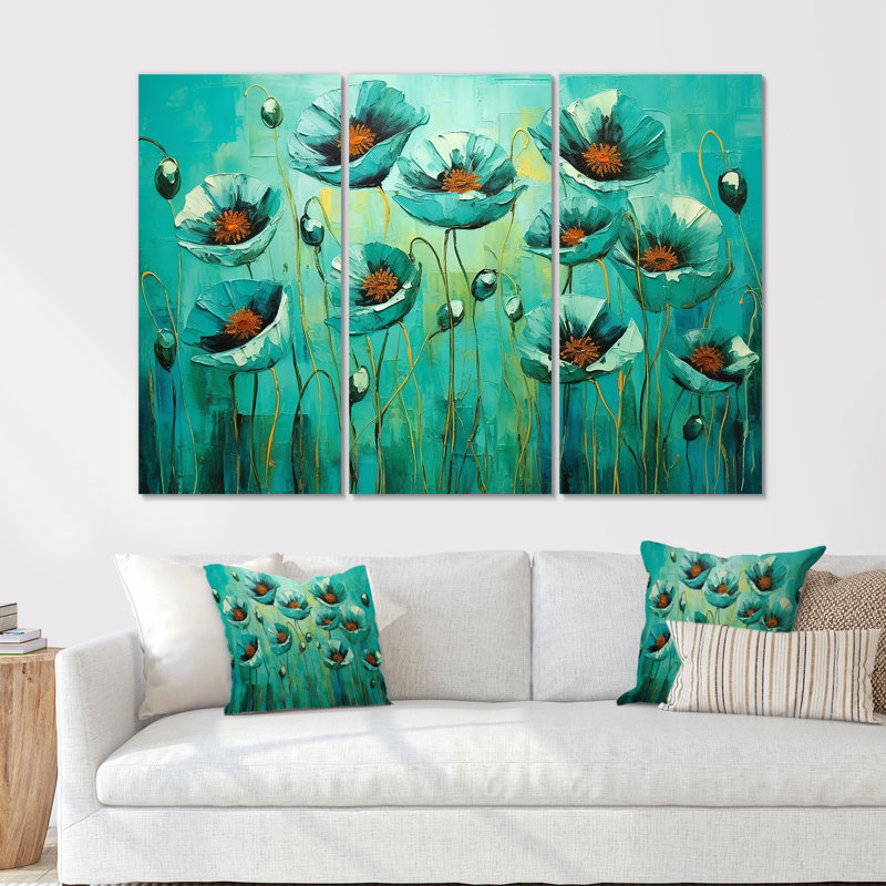 Ensemble de salon Emerald Elegance Poppies In The Breeze I - Poppies Wall Art, H 40 po x l 60 po x P 1 po