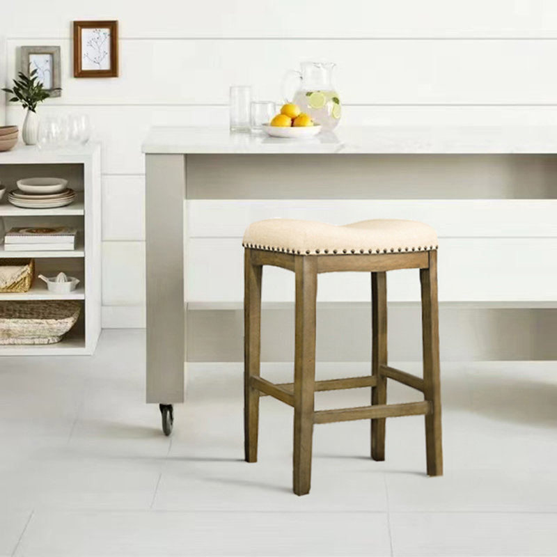 Azalea Park Upholstered Wood Saddle Stool, 29, Beige