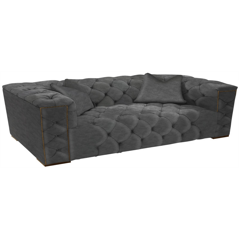 Leather Sofa, French Dark Walnut, 109-08, Plain Leather/Antique Red