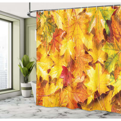 East Urban Home Fall Shower Curtain Wet Maple Leaves Nature Multicolor