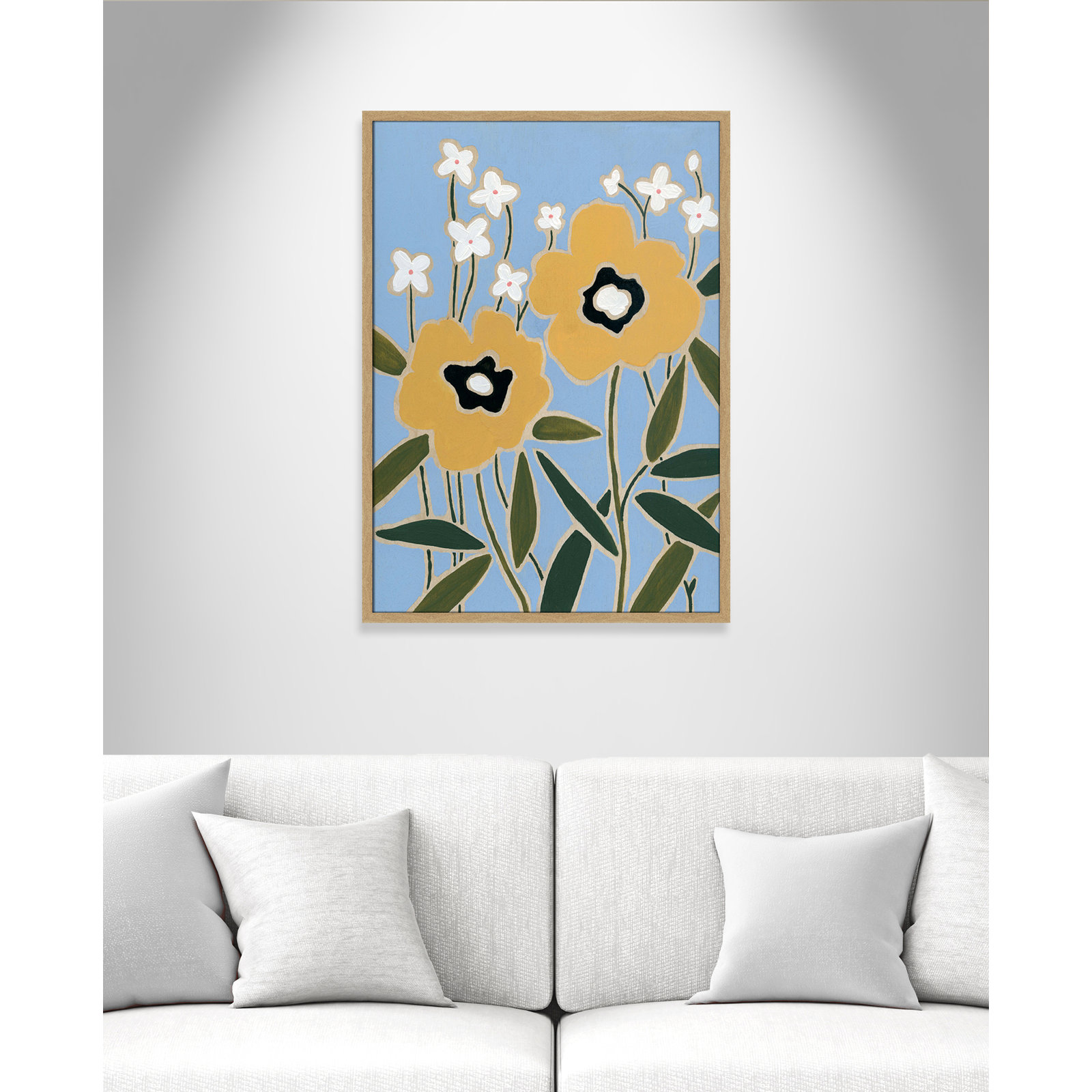 Maura "Woodblock Floral II" Print, 35.5" H x 25.5" W x 1.25" D, Natural Framed