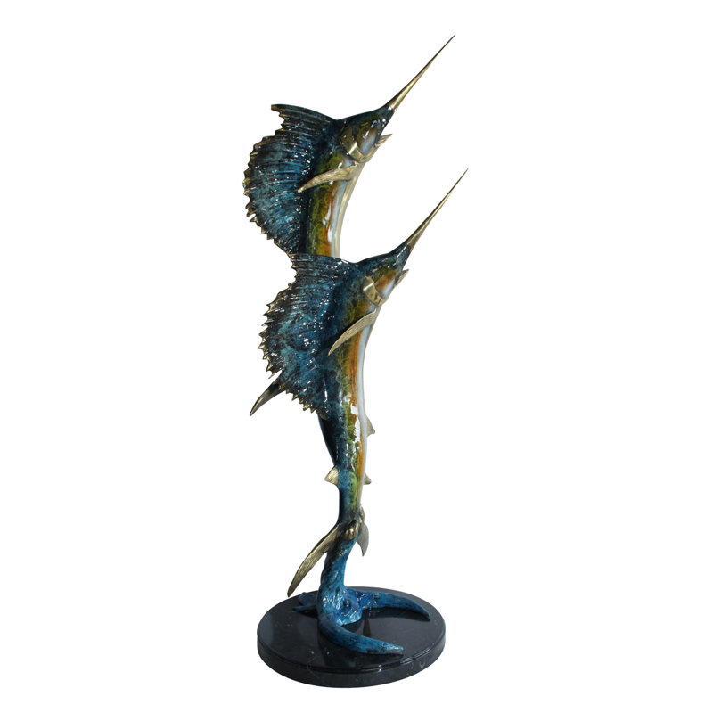 Statue jumeau en forme de voilier en bronze avec finition émaillée Nifao