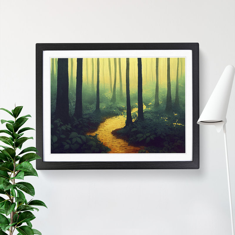 Imaginative Colourful Forest - Single Picture Frame Painting, 46cm H x 64cm W x 2cm D, Black