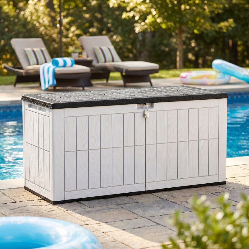 Outdoor 134 Gal  Large Deck Box with Lock, White, 130