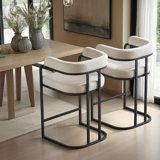 Chenille Bar Stools Set of 2 – Upholstered Seats, Metal Frame and Ergonomic Design for Kitchen Island or Home Bar