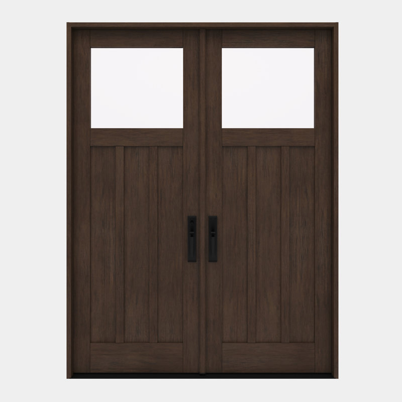 CRF-P3G1-SW-96 | Porte double 96 po, extérieur pré-suspendu RTA, vue de dessus, 3 panneaux, bois d'acajou brut