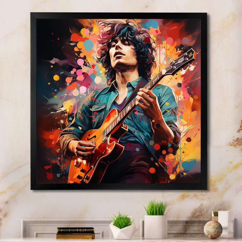 Rockstar Portrait 1 - musique, art mural, H 36 po x l 36 po x P 1,5 po, Cadre simple noir