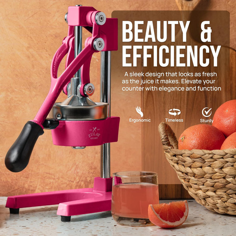 Zulay Kitchen Professional Citrus Juicer - Heavy Duty Manual Orange Juicer And Lime Squeezer Press Stand, Red Wood