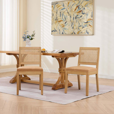 Set of 2 premium luxurious Dining Chairs, 26.4" solid Wood counter height barstools, modern bar stools, linen upholstered Kitchen island chair with walnut-finished Wood legs for