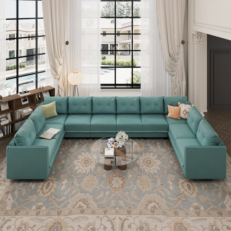 Cissiee Upholstered U-Shaped Sectional Right Hand Facing, Green Polyester Blend