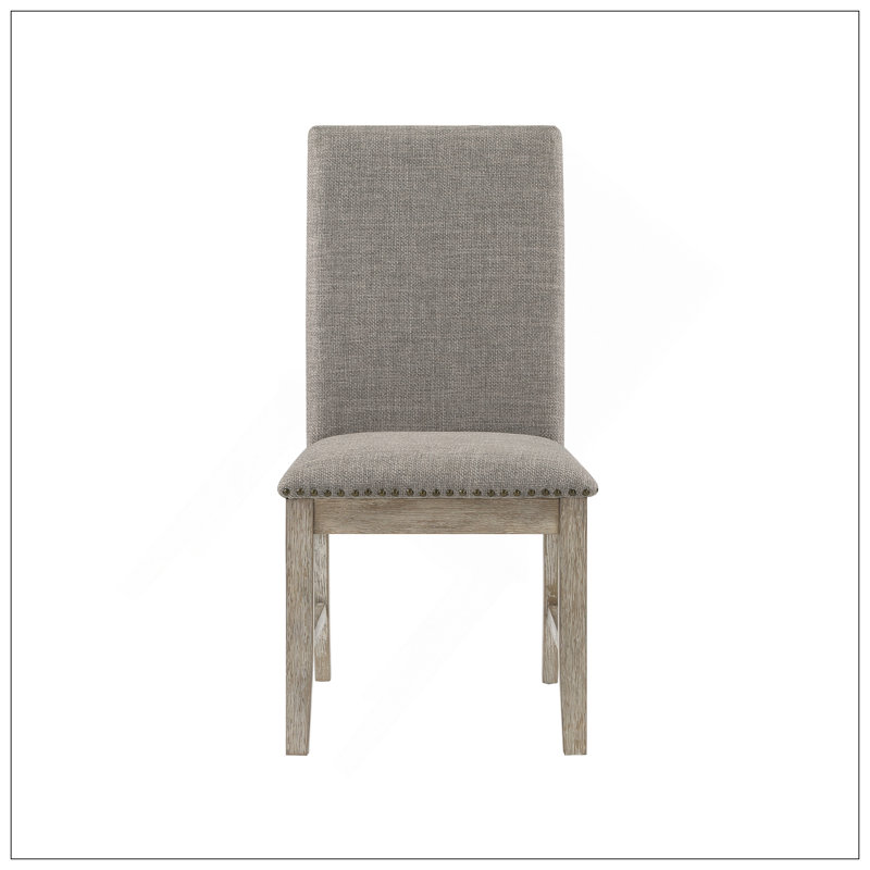 Ensemble de 2 chaises d'appoint avec dossier rembourré, garniture cloutée et finition gris brun pour un mobilier de salle à manger élégant