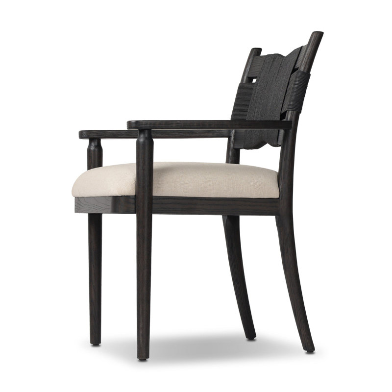 Tova Upholstered Arm Chair, Black Ush/Distressed Black/Oak