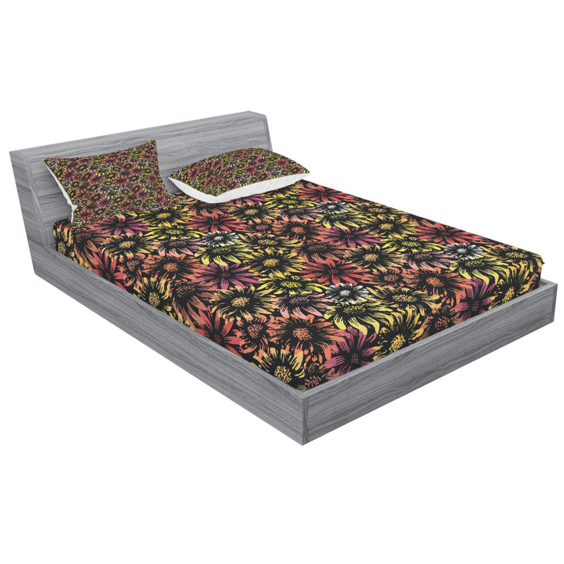 Microfiber Floral Sheet Set, Queen Sheet Set with Fitted Sheet