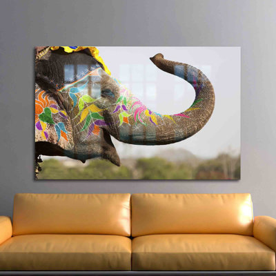 Elephant Festival in Jaipur Themed Printed Tempered Glass Wall Art Perfect for Safari Lovers Featuring Cute Elephant Images