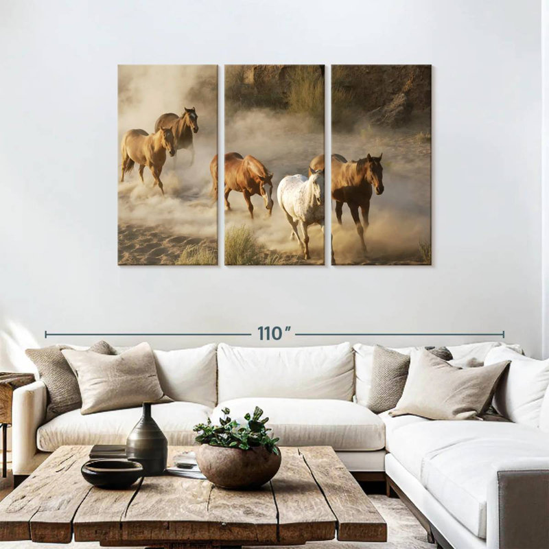 Brampt au galop, chevaux sauvages, H 48 po x l 74 po