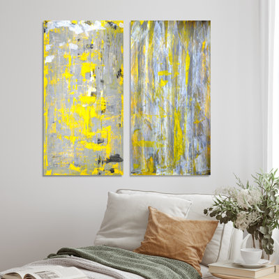 «Yellow and Gray Merging Abstract VI», ensemble de 2 peintures sur toile