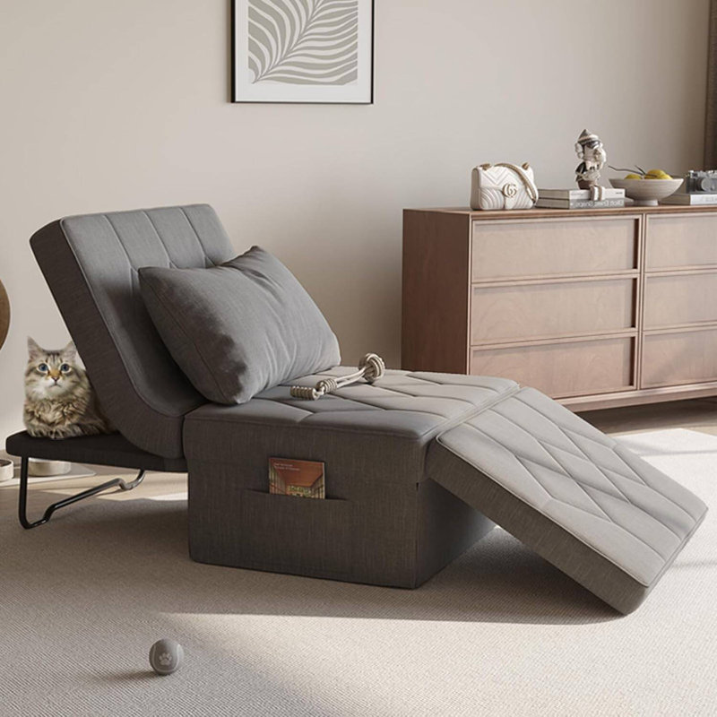 Canapé-lit convertible avec dossier réglable à 5 niveaux - P 74 po x l 37 po Fauteuil-lit moderne avec repose-pieds pliant 4-en-1 pour le salon, un appartement ou un dortoir, gris foncé