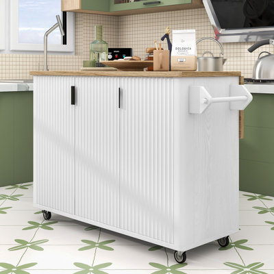 Mid-Century Modern Rolling Kitchen Island with Adjustable Storage by Latitude Run