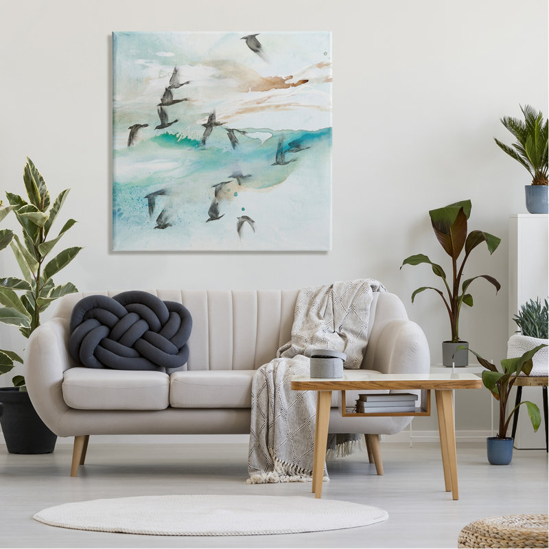 «Contemporary Bird Wings Flapping Speckled» par Tara Leaver - peinture sur toile tendue, H 36 po x l 36 po x P 1,5 po