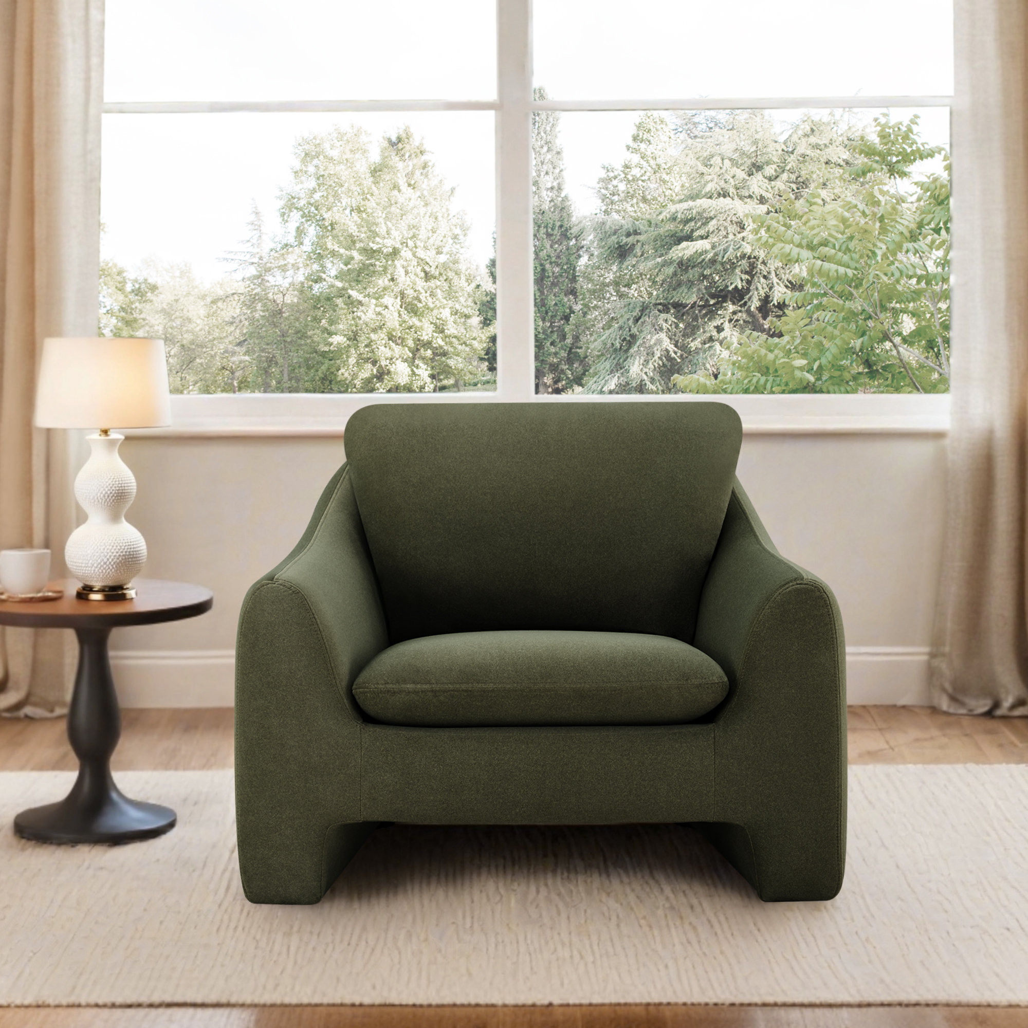 Elodie Rue 42'' Upholstery Modern Armchair, Vesper Forest Velvet