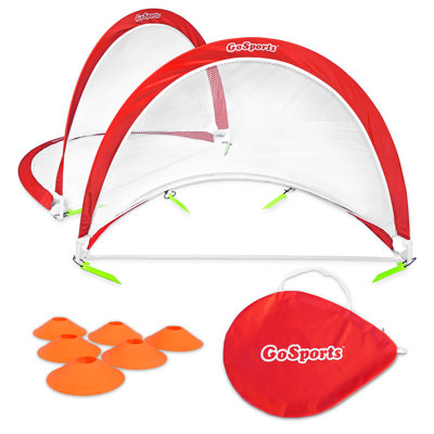 GoSports Portable Pop Up Soccer Goals for Backyard - Kids & Adults - Set of Two 2.5 ft Nets with Agility Training Cones and Carrying Case